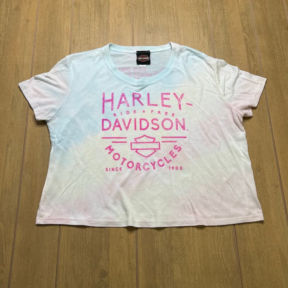 Vintage White/Pink Harley Davidson San Diego T-Shirt Women Sz L Y2K Biker Retro